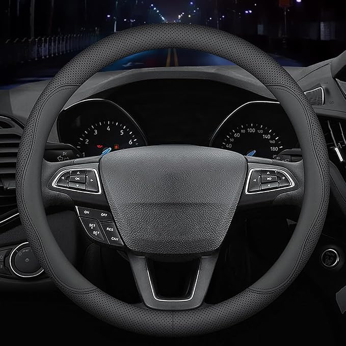 New Nappa Leather car Steering Wheel Cover, Universal 15 inch Black by HAOTULE