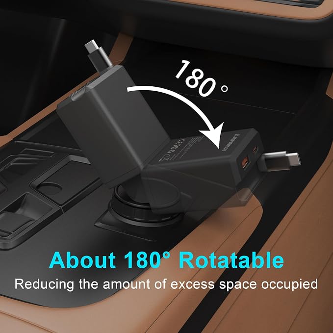 Retractable Car Charger, Total 75W Fast Charger 3 in 1 USB C Car Adapter - Image 6