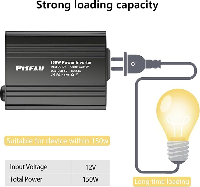 150W Power Inverter 12V DC to 110V AC Car Plug Adapter Outlet Converter - Image 5