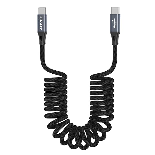 AGVEE 2 Pack 3ft Coiled Short USB-C to USB-C Charging Cable 60W PD Fast Charger by AGVEE