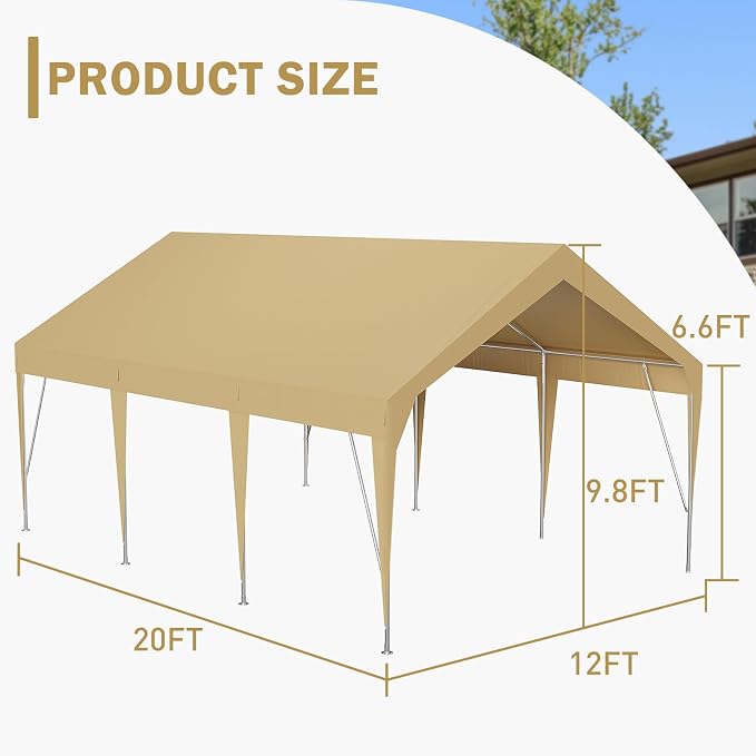 12x20ft Heavy Duty Carport Outdoor Car Canopy UV Resistant Waterproof Party - Image 2