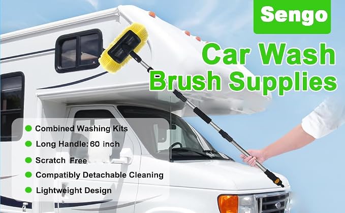 SENGO Car Wash Brush with Long Handle 12'' Lock Soft Bristle Brush car Scrub - Image 9