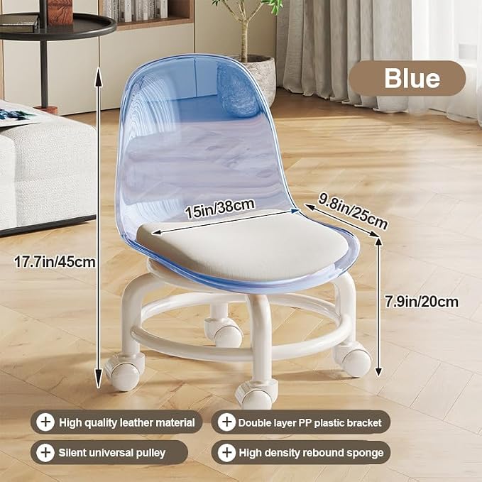 Low Rolling Stool with Wheels, Mini Rolling Garage Stool with Back Support - Image 2
