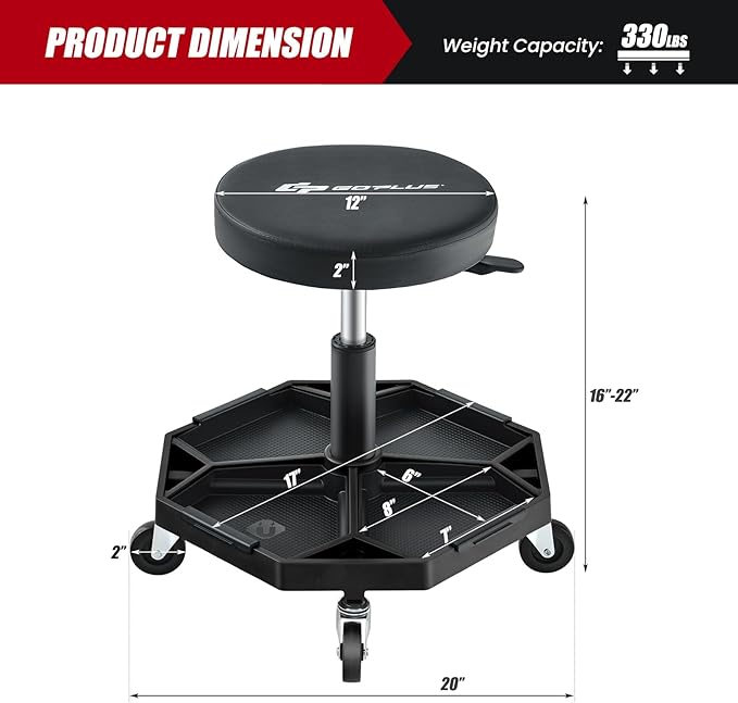 Goplus Mechanic Stool, Rolling Garage Chair - Image 3
