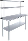 Amgood Stainless Steel Work Table Double Tier Overshelf | Metal Kitchen Prep by AmGood