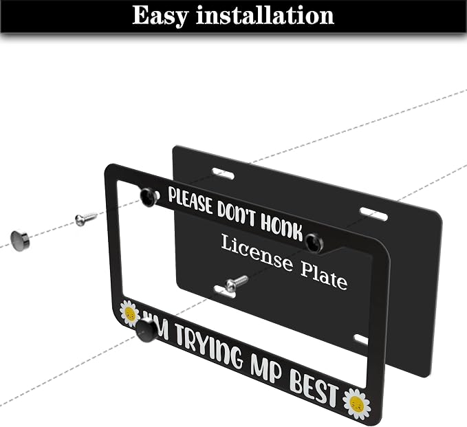 License Plate Cover Black and White License Plate Frames Please Don’t Honk I'm - Image 7