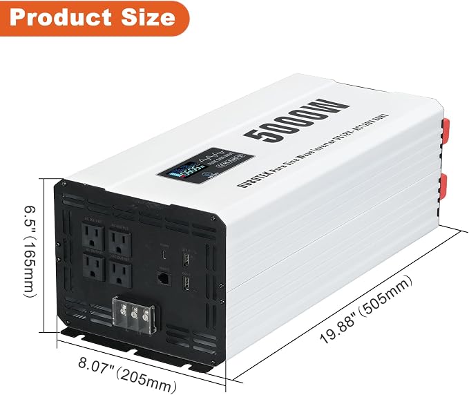 5000 Watts Power Inverter Peak 10KW, Pure Sine Wave 12V DC to 120V AC Off Grid - Image 6