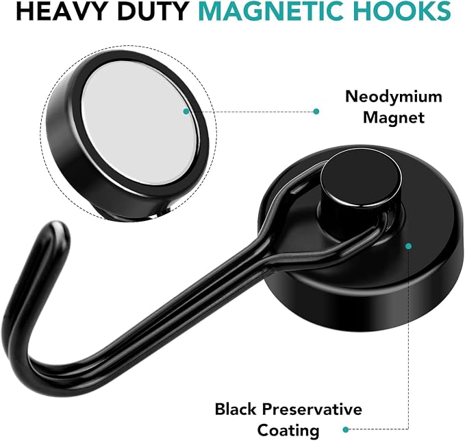 DIYMAG Black Magnetic Hooks, 80LBS Strong Magnetics Heavy Duty, Magnet Hook - Image 4