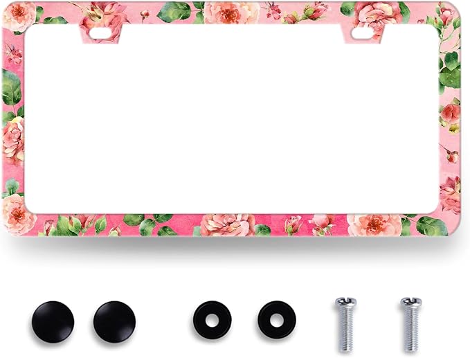 Watercolor Roses License Plate Frame Pink Floral Flower License Plate Holder by RNKATIH