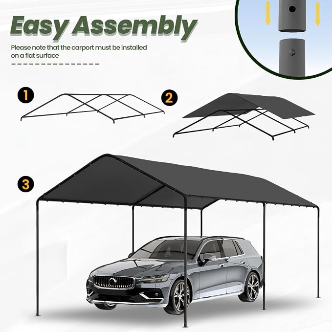 GOJOOASIS 10x20 Carport Heavy Duty Portable Garage Shelter Metal Car Canopy Tent - Image 4
