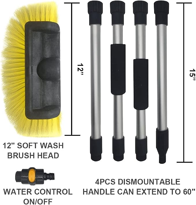 SENGO Car Wash Brush with Long Handle 12'' Lock Soft Bristle Brush car Scrub - Image 2