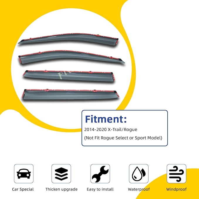 4pcs Smoke Tint with Chrome Trim Outside Mount Tape On/Clip On Style PVC Sun - Image 2