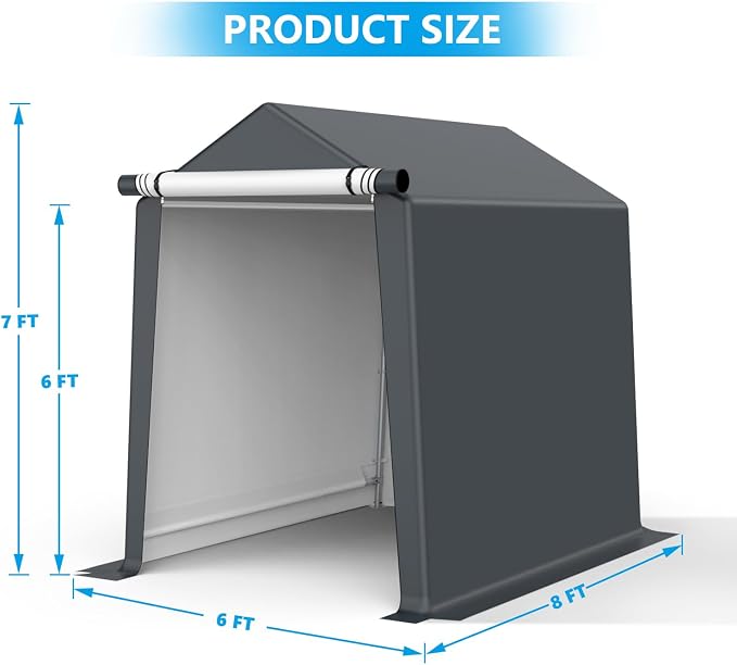 6x8FT Outdoor Storage Shelter Carport, Portable Shelter Heavy Duty Storage Shed - Image 2