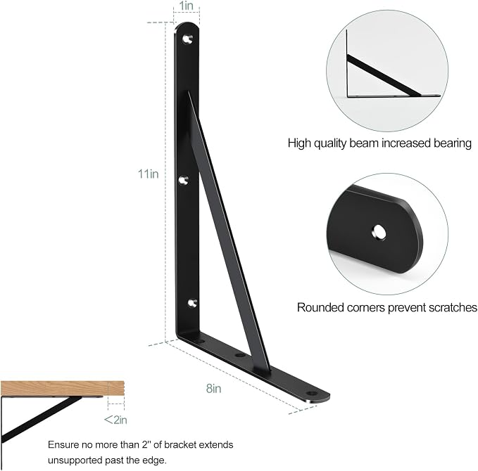 20 Pack L11 x H 8" Black Heavy Duty Shelf Brackets - Image 2