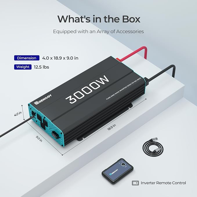 Renogy Inverter P2 3000W Pure Sine Wave Inverter 12V DC to 120V AC Converter - Image 9
