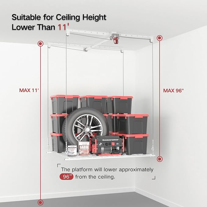 Overhead Garage Storage Rack, Adjustable Heavy-duty 4x4 Ft Ceiling Storage Racks - Image 4