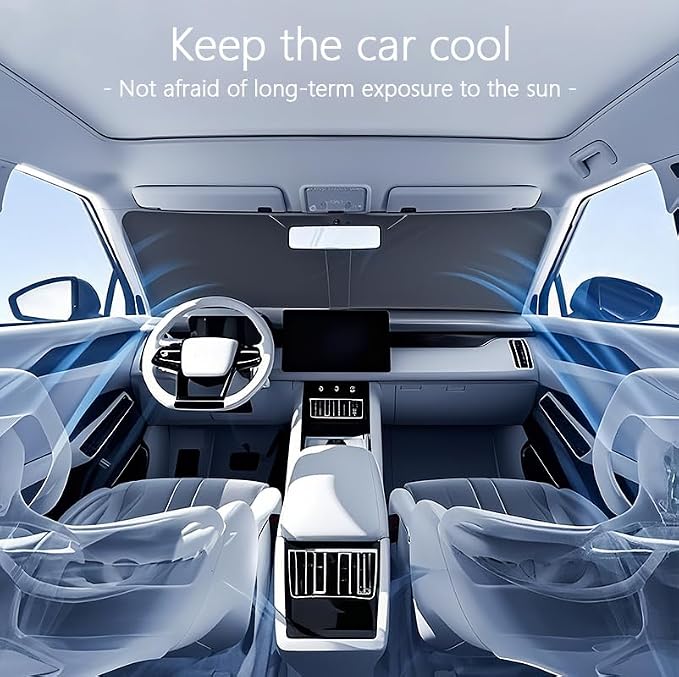 Car Windshield Sun Shade, Foldable Reflective Sun Visor, Sun Heat and UV Rays - Image 5