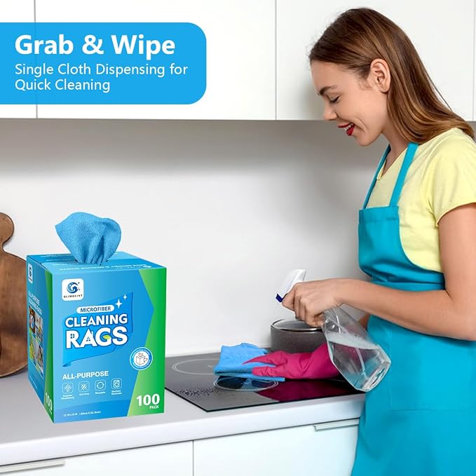 GLIMGLINT Microfiber Cleaning Cloth, 100 Pack Cleaning Rags, Ultra Absorbent - Image 3