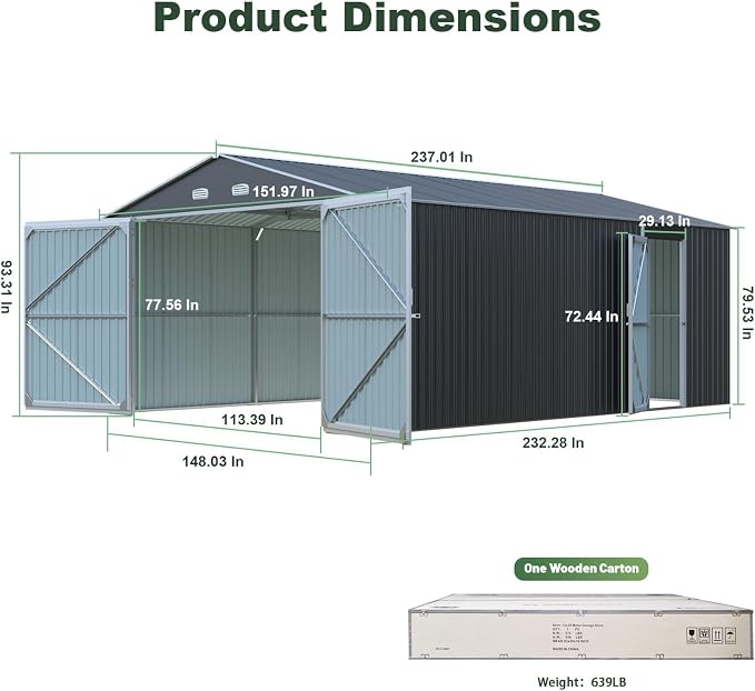 Metal Garage Shed 20x13 FT, Sheds & Outdoor Storage Clearance, Outdoor Storage - Image 2