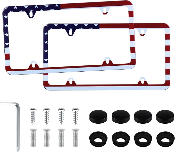 LivTee American Flag License Plate Frames, 4 Holes Stainless Steel License by LivTee