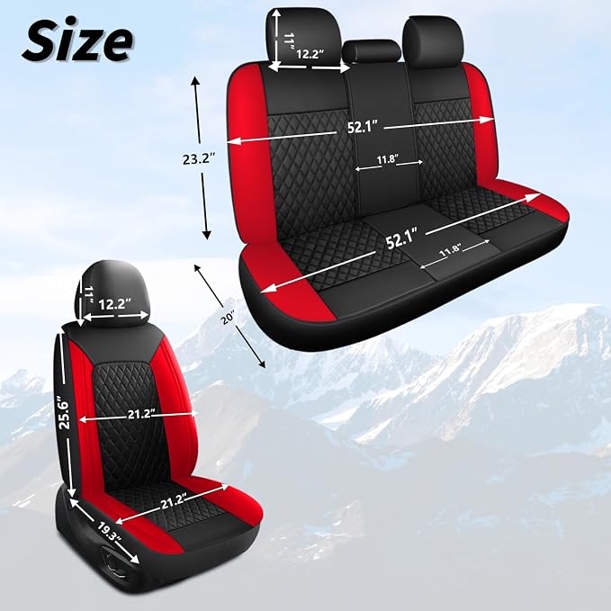 Red Car Seat Covers, Breathable and Waterproof Seat Cover Full Set, PU Premium - Image 6