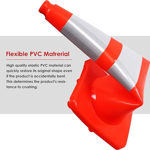 Overall Fluorescent Orange Red Integrated Traffic Cones, Road Cones - Image 4