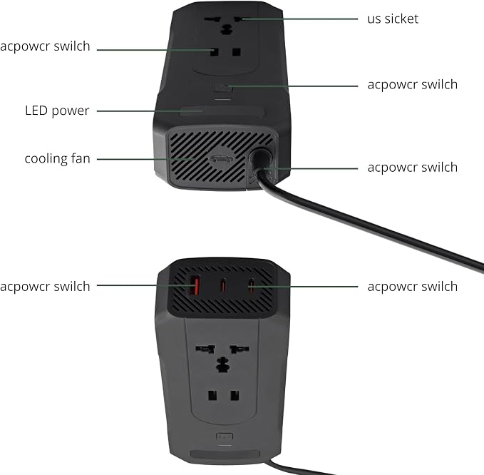 AUTTGINN 200W Car Power Inverter DC 12v to 110v AC Car Plug Adapter Outlet - Image 2