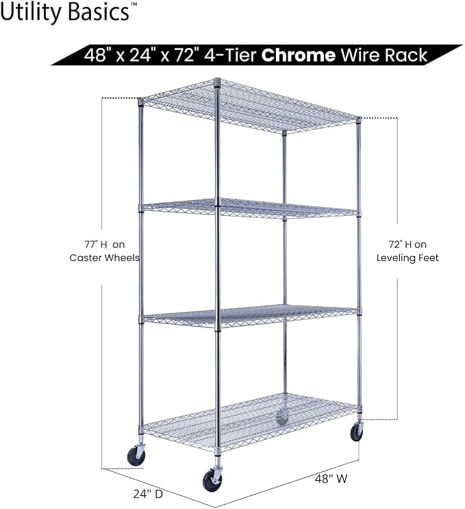 48"x24"x72" Chrome Premium Metal Steel Wire Shelving 4-Tier NSF 3200 LBS MAX - Image 7