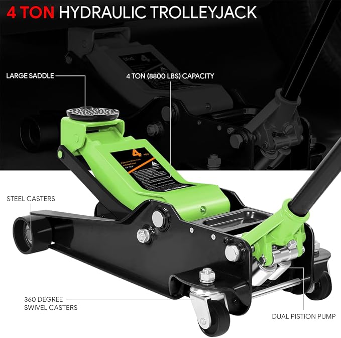 DNA MOTORING Low Profile Hydraulic Trolley Service/Floor Jack, 4 Ton Capacity - Image 2