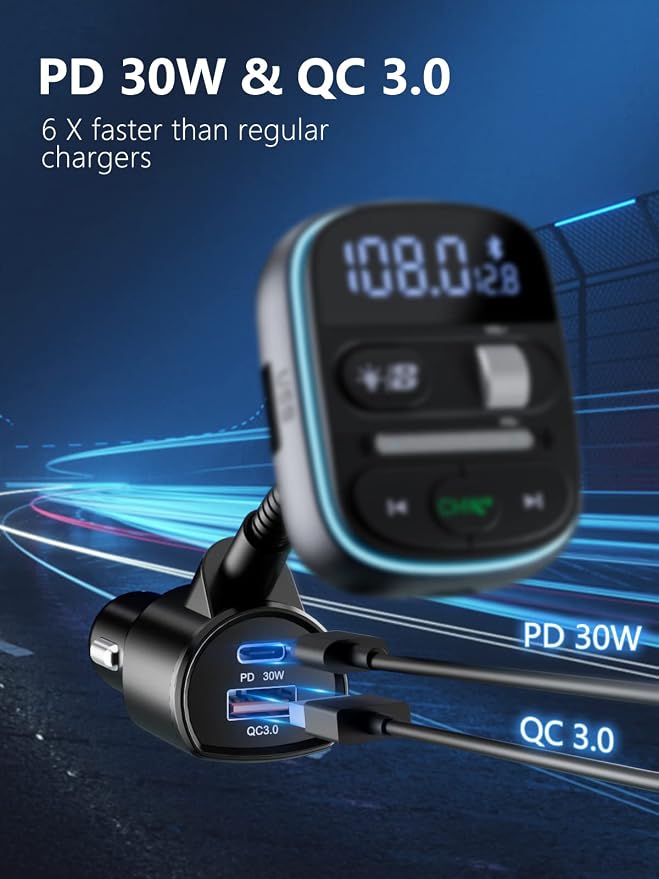 LENCENT Bluetooth FM Transmitter PD 30W, Hi-Fi Bass Music, Wireless Radio - Image 2