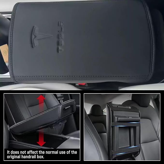Car Armrest Cover for Tesla Model 3 Y Leather Center Console Armrest Box Cover - Image 3