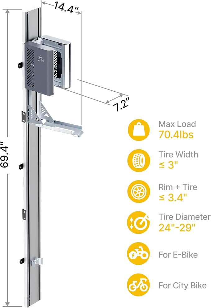 monTEK Automatic Lift EBike Rack – Fits 24-29" Tires, Heavy-Duty Vertical Wall - Image 8
