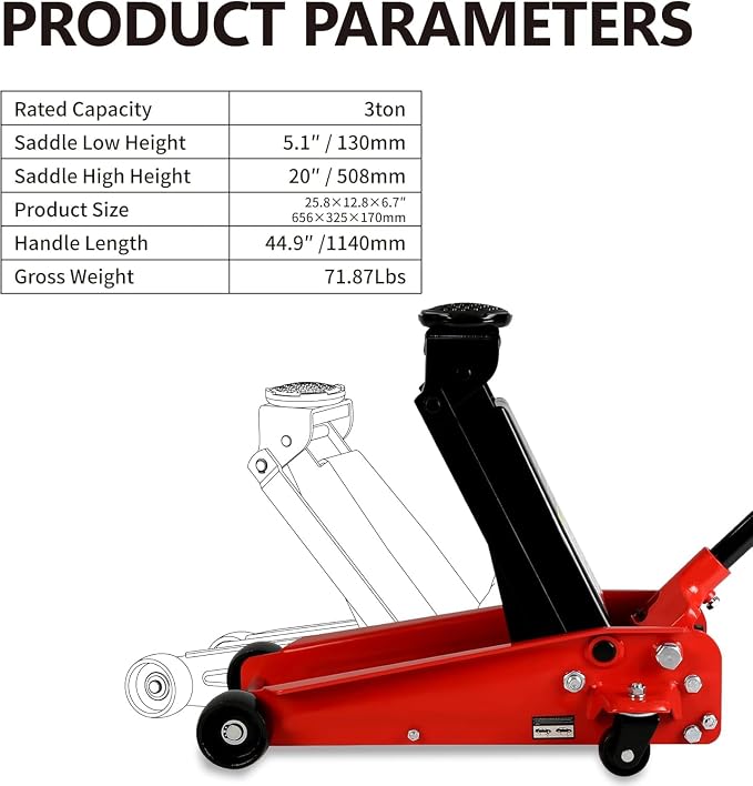 3 Ton Low Profile Floor Jack, Heavy Duty Floor Jack - Image 4