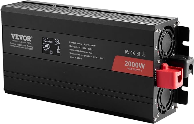 VEVOR Pure Sine Wave Inverter, 2000 Watt, DC 12V to AC 120V Power Inverter - Image 9