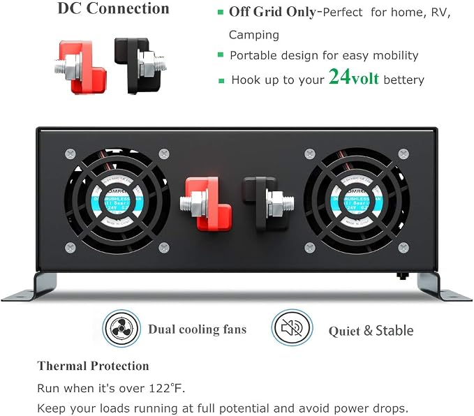 WZRELB Strong Driving Capacity 2500W 24VDC to 120VAC Pure Sine Wave Inverter - Image 2