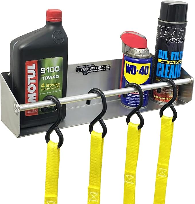 Pit Posse 465 Tie Down Hanger Holder Aluminum Wall Mount Rack Shelf - Image 2