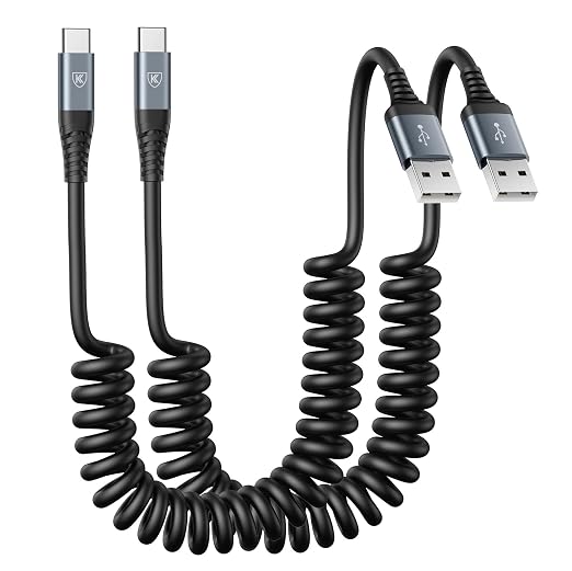 USB Type C Charger Cable Fast Charging, Coiled USB A to Type C Charger Cord by KIYODA