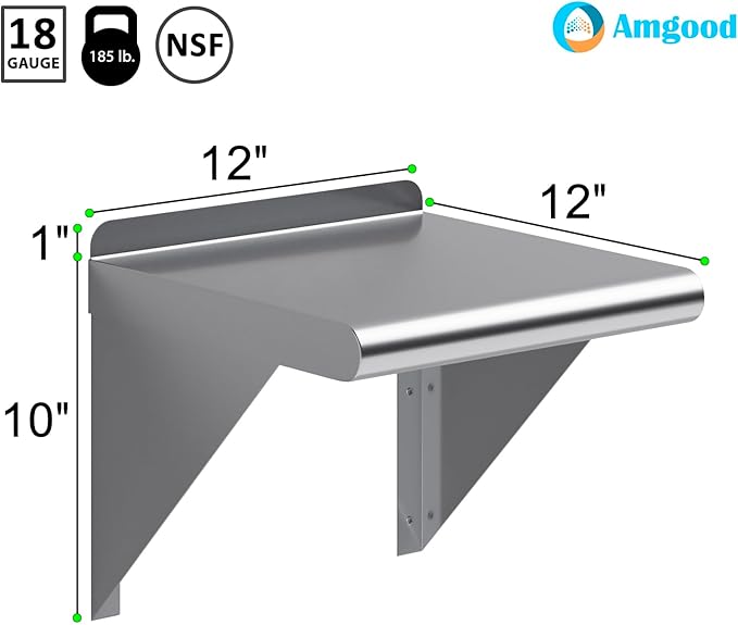 AmGood 12 in. x 12 in. Stainless Steel Wal Mount Shelf. Commercial/Home. Kitchen - Image 3
