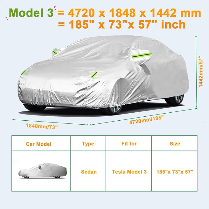 Custom Fit Car Cover for Tesla Model 3, All-Weather Protection, Anti-Scratch - Image 2