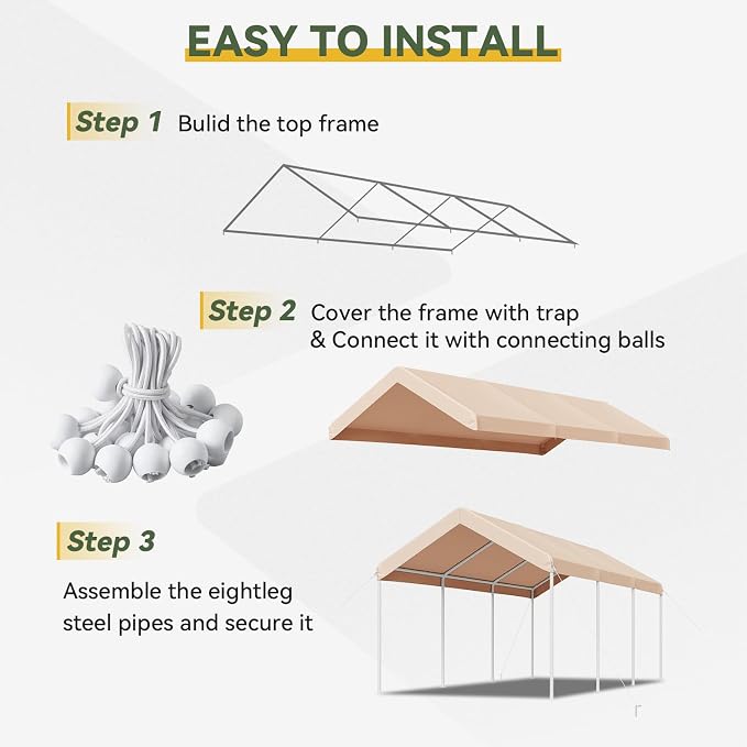 Aoxun 10x20 ft Heavy Duty Carport - Image 8