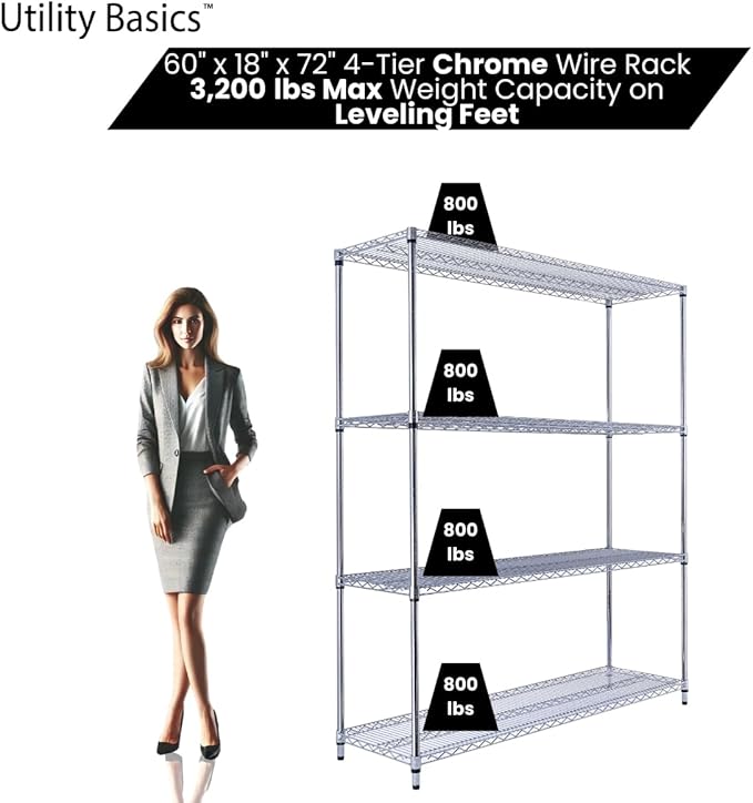 60"x18"x72" Chrome Premium Metal Steel Wire Shelving 4-Tier NSF 3200 LBS MAX - Image 3