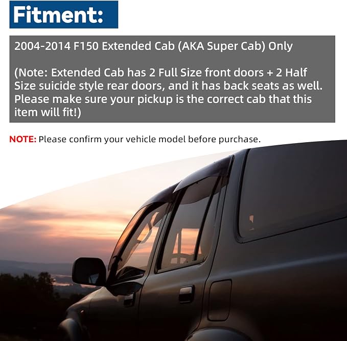 Set of 4 Front+Rear Smoke Sun Rain Guard Outside Mount Tape-On Acrylic Window - Image 4