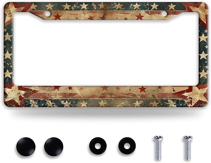 Retro American Flag License Plate Frame USA Flag Patriotic License Plate Holder by BRAGHRTED