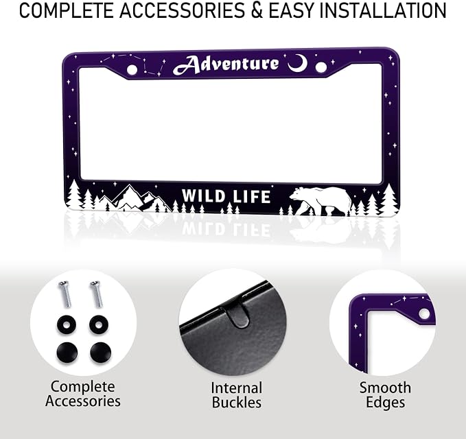 Adventure Awaist License Plate Frame, Mountains Forest Bear Tag Plate Frame - Image 7