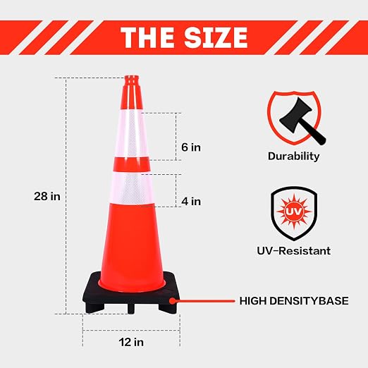 Traffic Cones 28 inch 6 Pack Heavy Duty Safety Cones Orange - Image 4