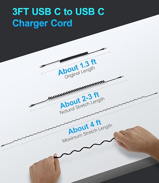 USB C Cable 3A Fast Charging 5FT Coiled USBC to USBC Charger Cable - Image 6