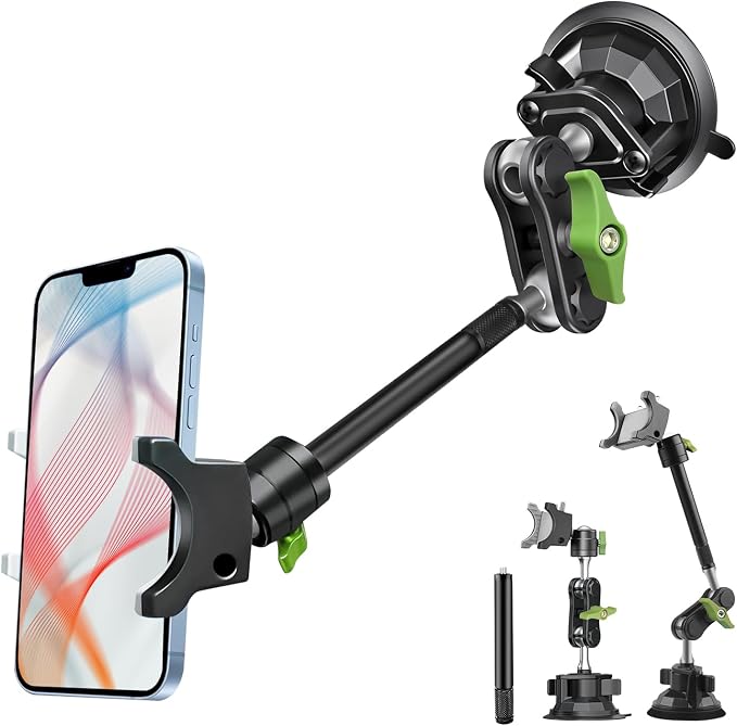 HEMMOTOP Suction Cup Car Phone Mount, 12 in Heavy Duty Metal Cell Phone Holder by Hemmotop