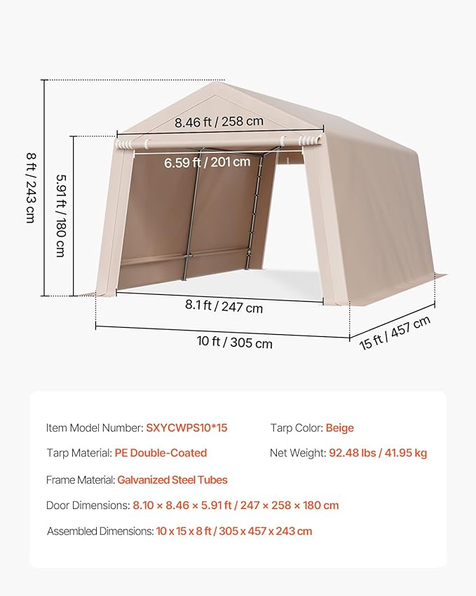 VEVOR Outdoor Storage Shed, 10 x 15 ft Portable Storage Tent - Image 7