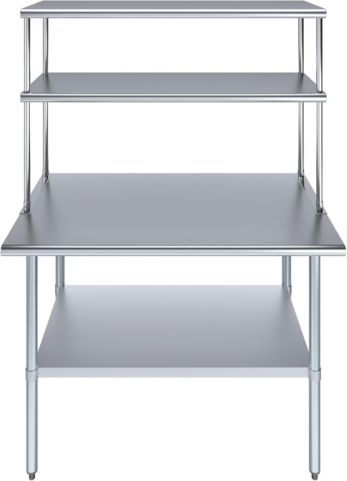 Amgood Stainless Steel Work Table Double Tier Overshelf | 30" x 48" Work Table - Image 2