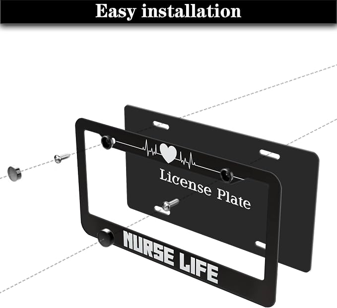 License Plate Protector Black and White License Plate Frames Nurse Life - Image 7